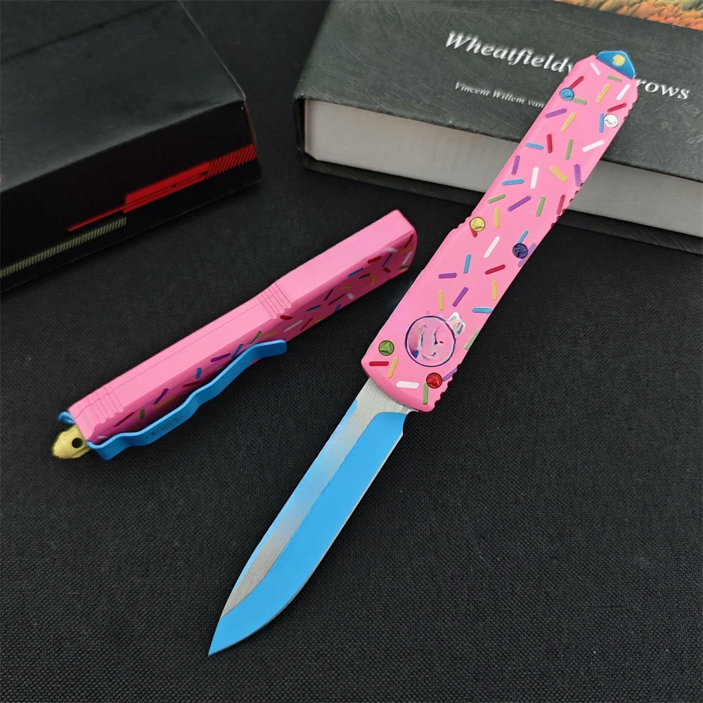 UT85 Pink Donut Knife D2 Blade T6 Aluminum Handle Tactical Self Defense Hunting Survival EDC Tool Knives