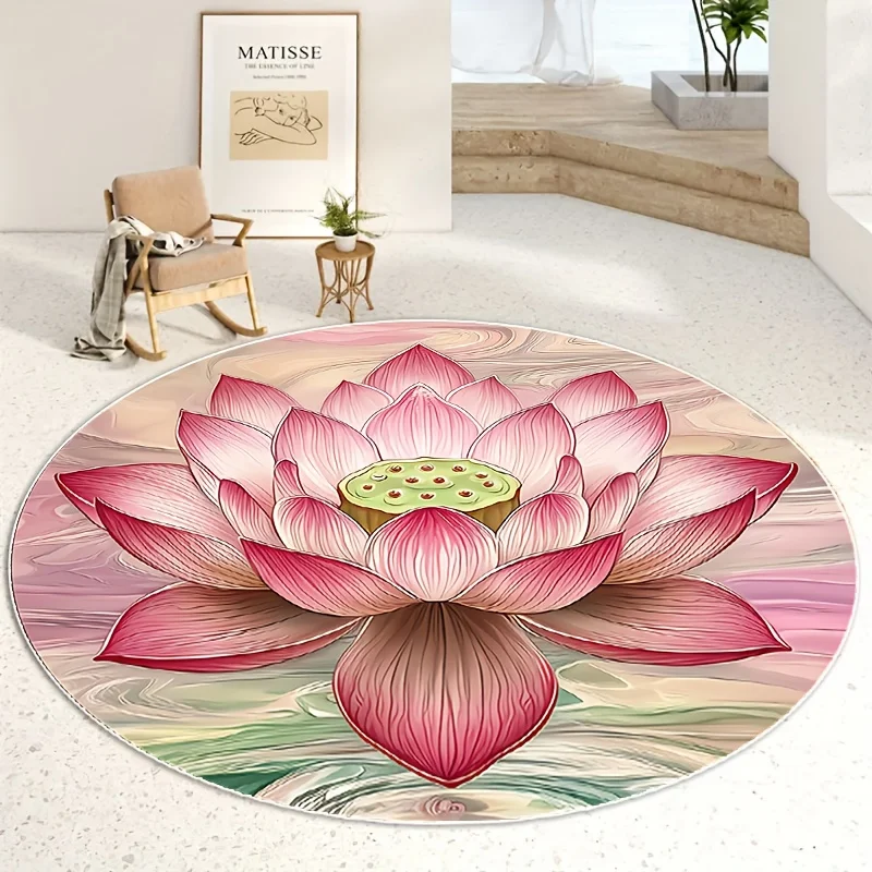 Ultimate Round Lotus Flower Area Rug Pink Floral Living Room Mat Soft Cushion Décor Tropical Nursery Decoration Anti Slip Accent