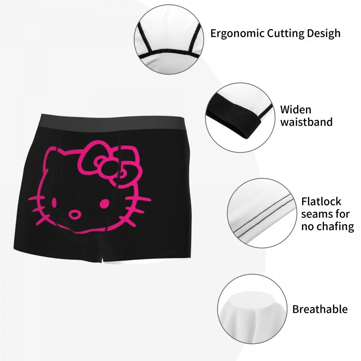 Male Novelty Sanrio Hello Kitty Underwear Cartoon Boxer Briefs Breathable Shorts Panties Underpants