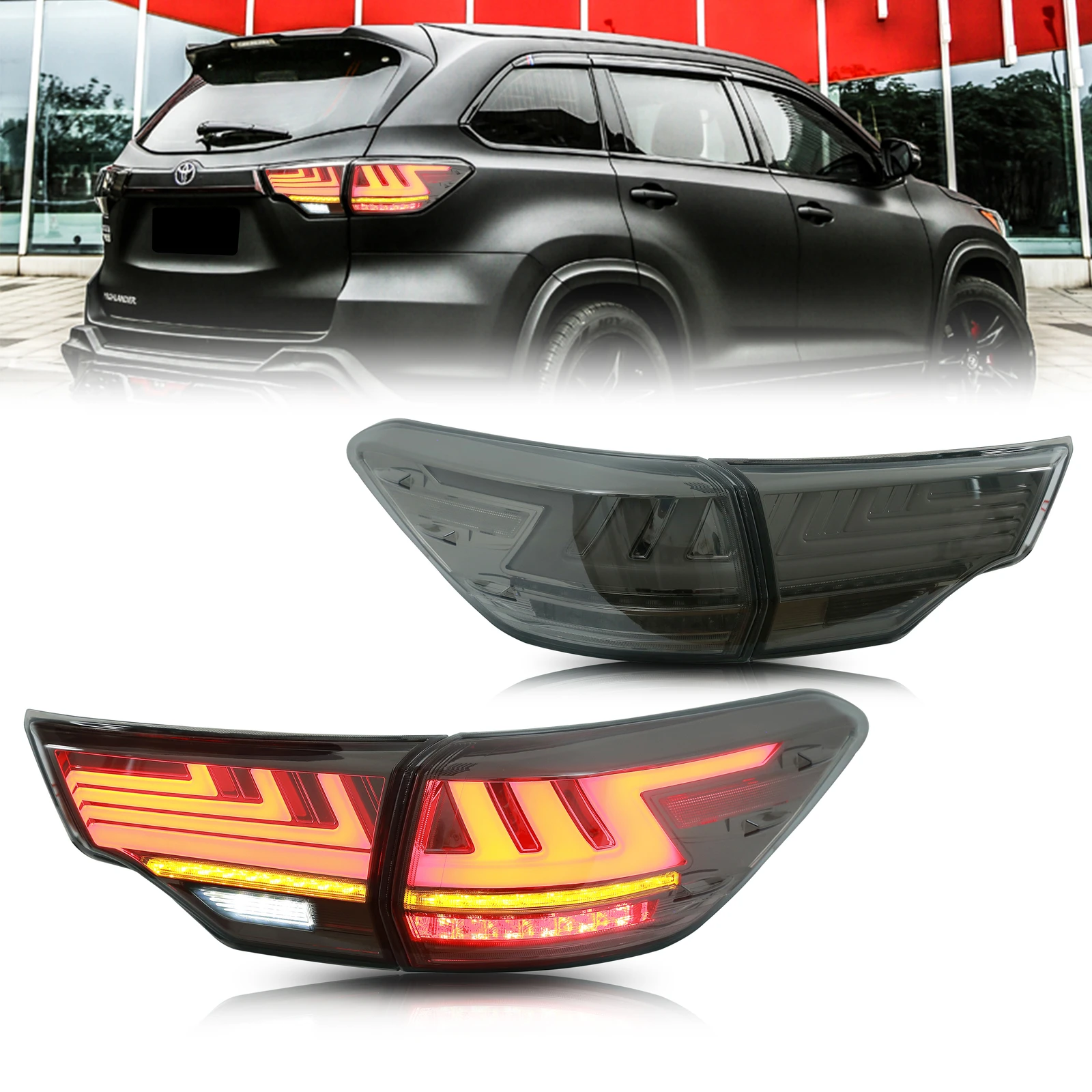 

1 пара светодиодных задних фонарей для Toyota Highlander 2014-2019 SE LE, черные последовательные указатели поворота, задние стоп-сигналы багажника в сборе