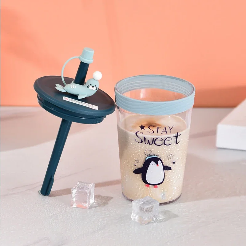 Botol Air Lucu untuk Anak Perempuan 450ml, Botol Minum untuk Perjalanan Luar Ruangan, Mendaki, Bebas BPA, Botol Sedotan Kreatif Musim Panas, Gelas Air untuk Pelajar