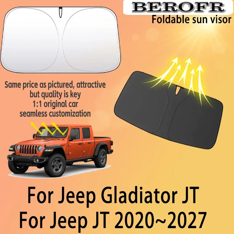 For Jeep Gladiator 2020~2027 2026 Car Front Windshield Sunshade Fold Shade UV Shade Solar Sun Shade Privacy Curtain Accessories