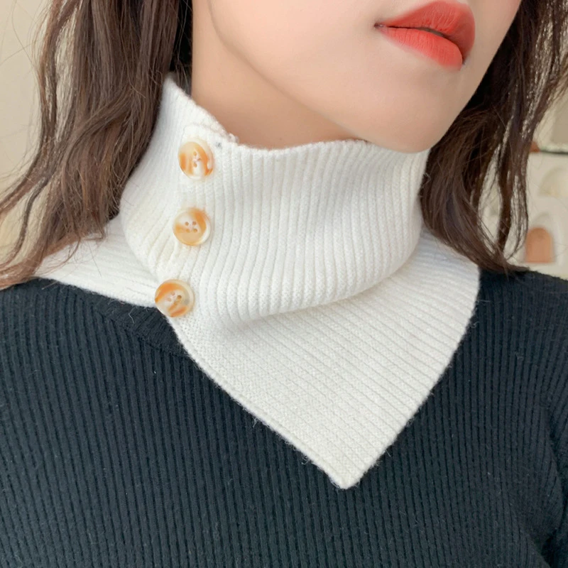 Detachable Collar Neck Guard Wrap Scarves Knitted Scarf Turtleneck Scarf Fake Collar Button Bibs Women Fashion Cute