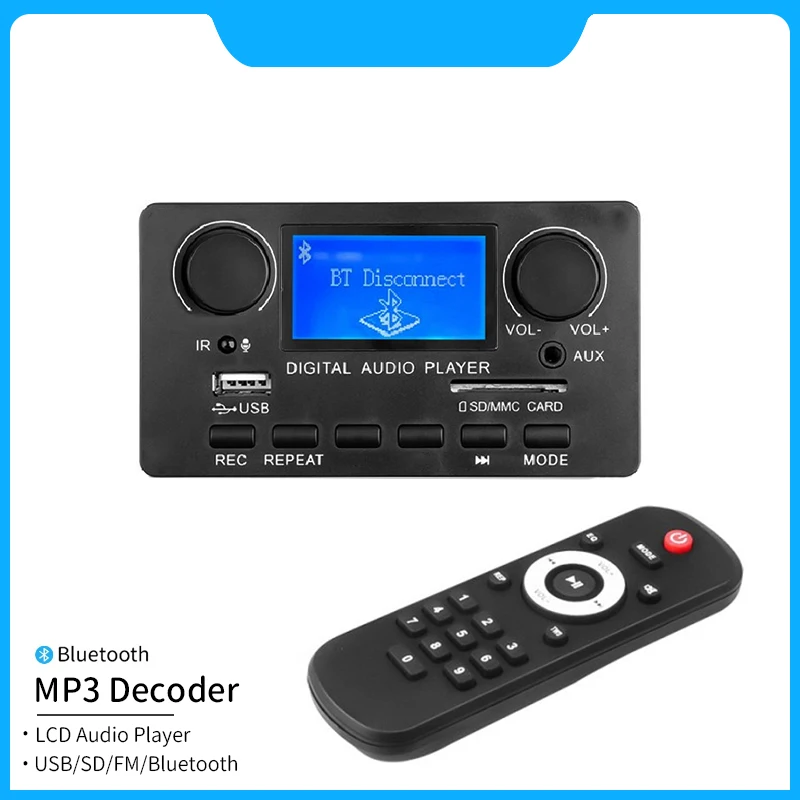

LCD Digital Audio Player MP3 Bluetooth 5.0 Decoder Board Support Calling Recording With FM AUX USB SD BT For Amplifier