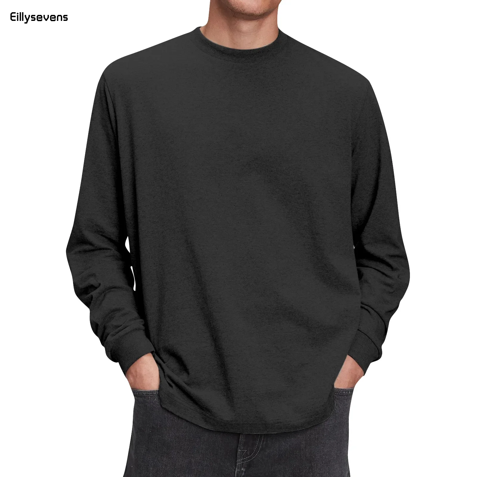 

Fashion Casual Sweatshirt Basic Crew Sweatshirts Loose Top Men Solid Color Hoodies Oversize Black Sweatshirt Tops