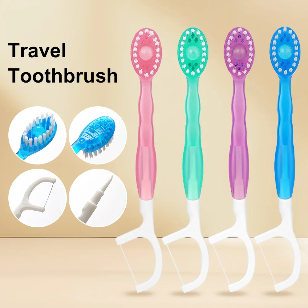 

1PCS Disposable Toothbrush Exploded Bead Adult Cleaning Toothbrush Portable Travel Tooth Brush With Dental Floss Tongue Scraper