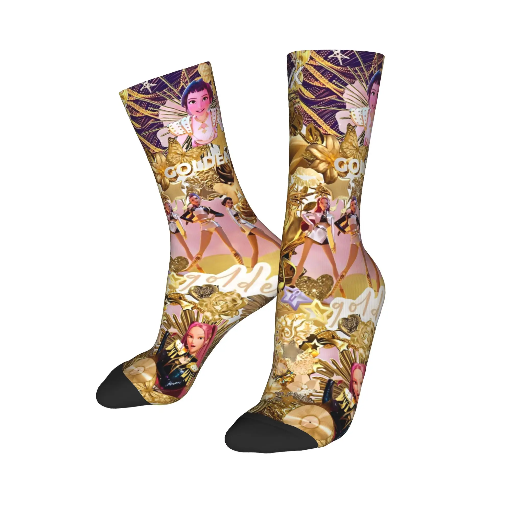 Calzini da uomo KPop Demon Hunters Calze musicali dorate Calzini comodi antiscivolo Calzini da arrampicata stampati divertenti invernali