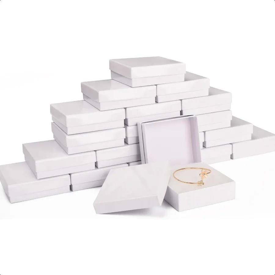 Scatole regalo bianche per gioielli in cartone Confezione da 20 Scatole portagioie piccole in cartone da 3,5 × 3,5 × 1 pollici con imbottitura in cotone e coperchi per l'applicazione