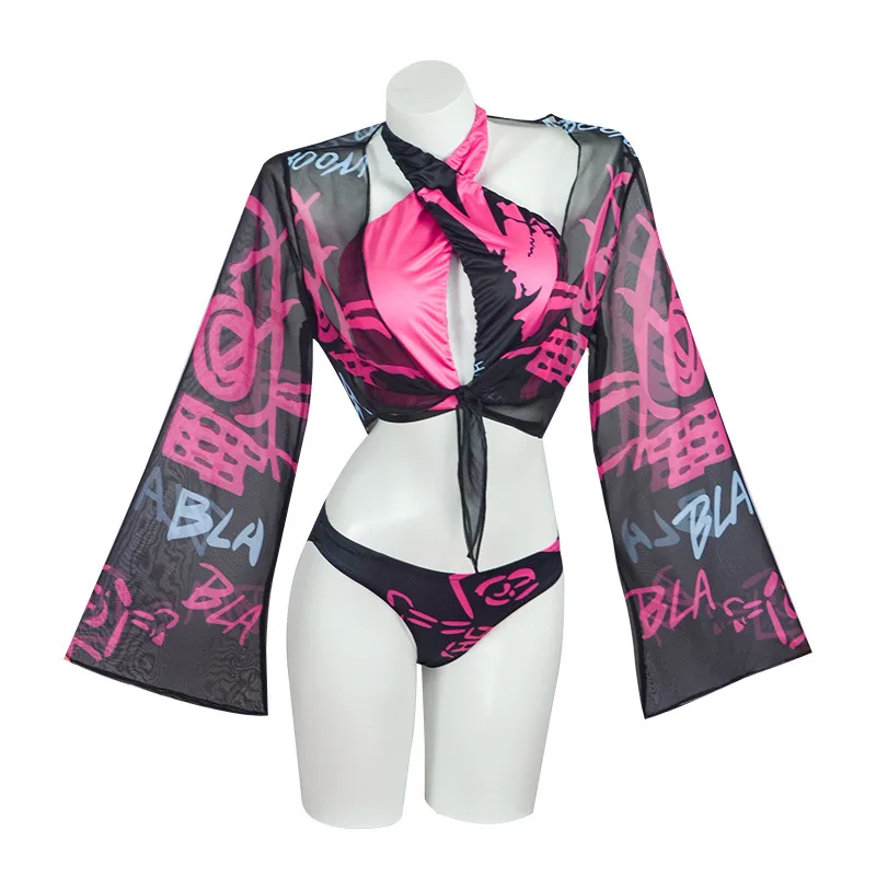 Traje Cosplay de Jinx, Disfarce de Game Lol, Roupa de Halloween, Fato da parte do carnaval