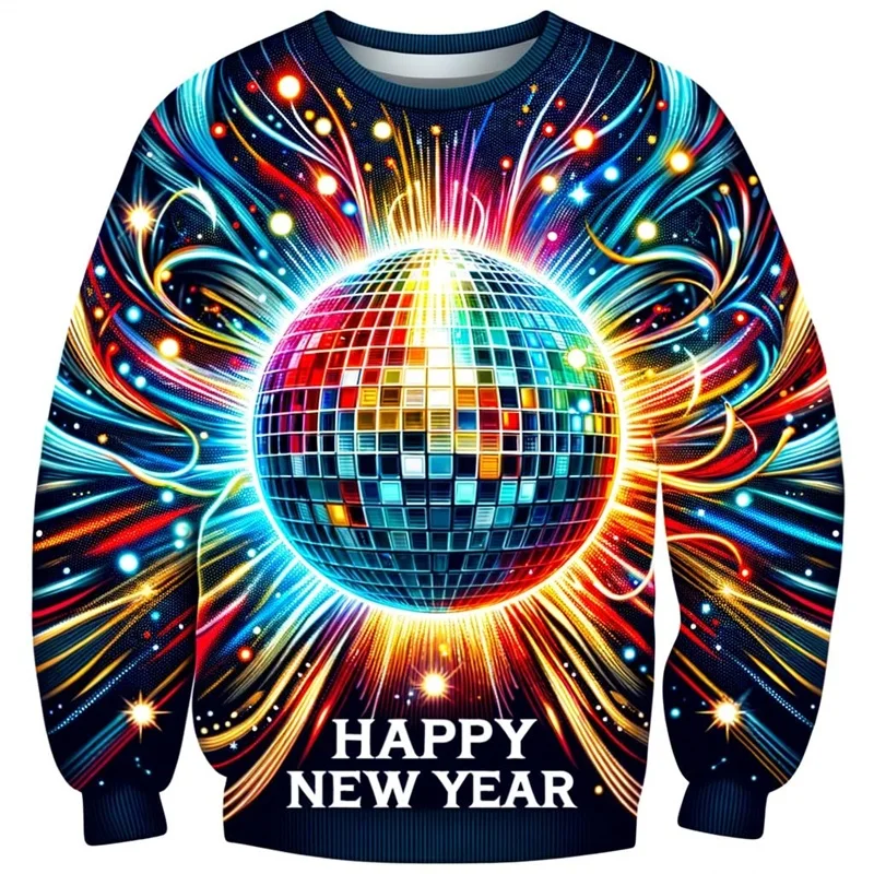 2025 Happy New Year Sweatshirt For Women Men 3D Print Casual Crewneck New Year's Ugly Sweatshirts New In Mens Party Hoodie