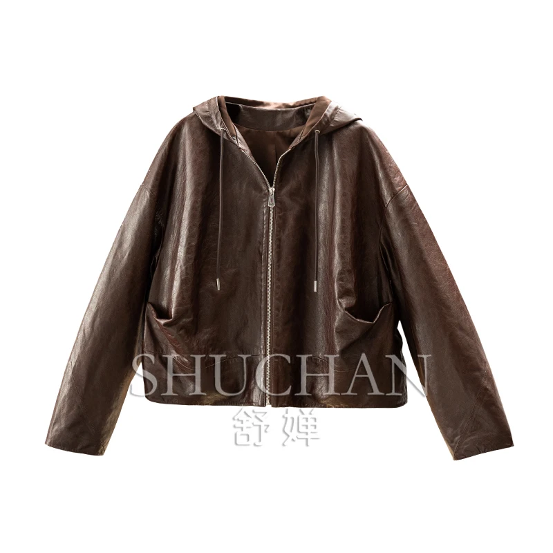 Масляная восковая кожаная куртка из овчины