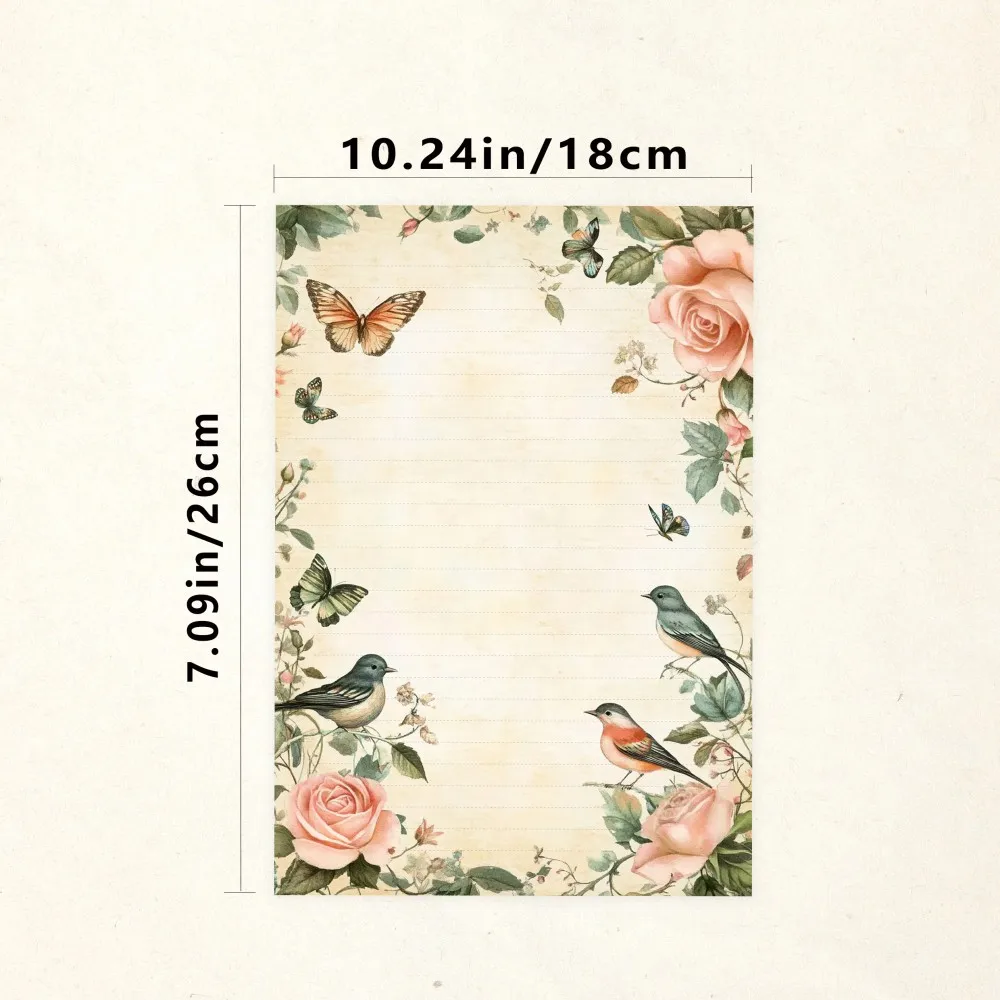 30 Sheets.B5 Floral And Bird Themed Stationery Paper,watercolor Style Letter Paper,tearable Notepad,suitable For Writing Letters