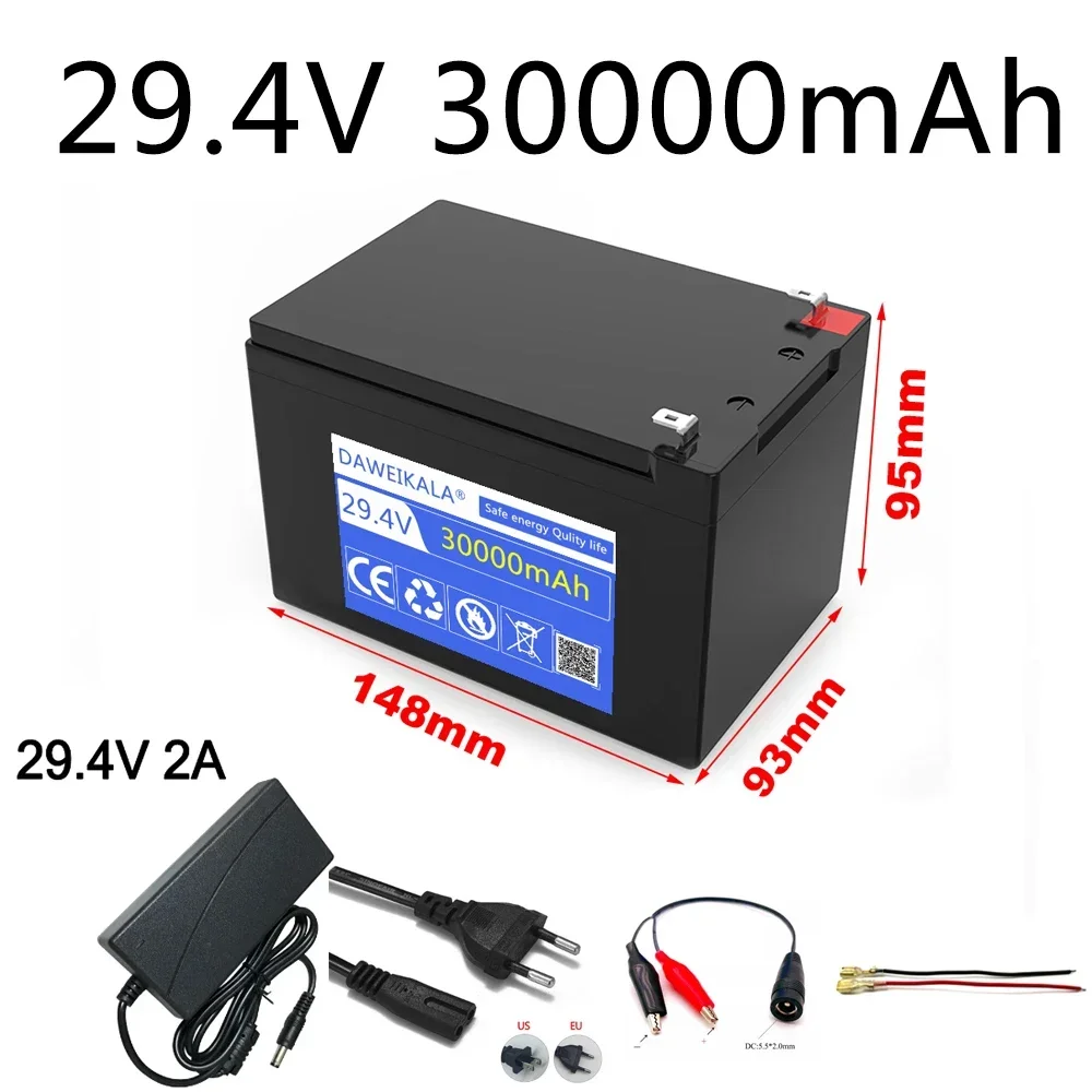 

29.4V 30000mAh lithium ion battery pack 24V Electric bicycle motor scooter rechargeable battery with 15A BMS 29.4V 2A Charger