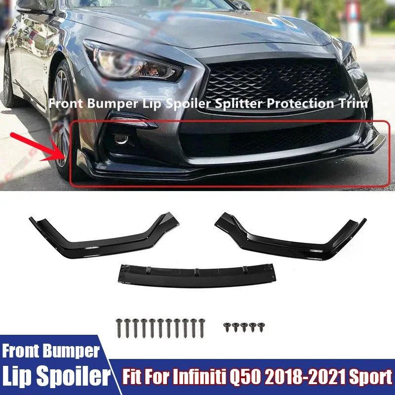 High Quality PP Front Bumper Lip Spoiler Splitter Protection Trim Fit For Infiniti Q50 2018 2019 2020 2021 Sport Car Accessories