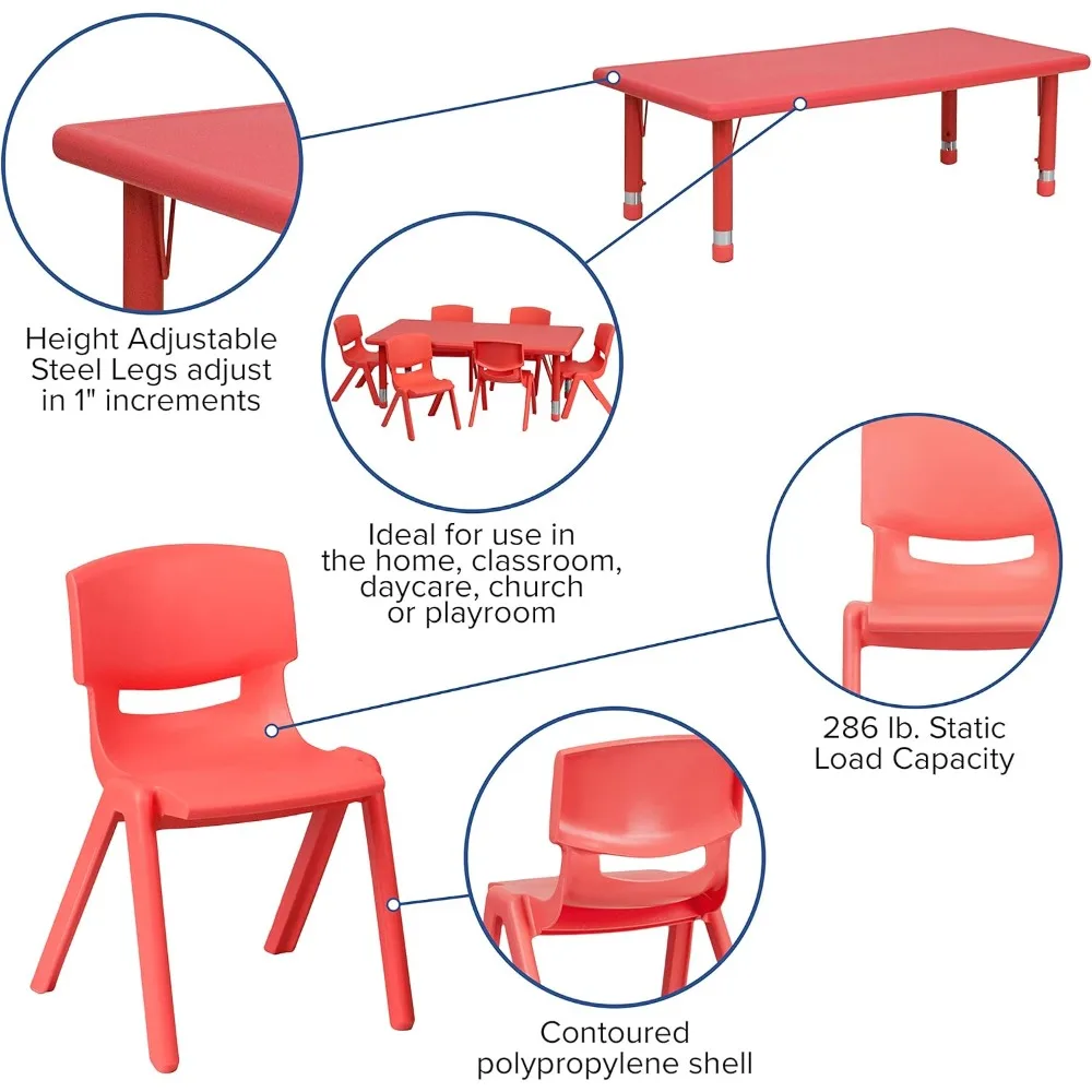 طاولة أنشطة EMMA وOLIVER من البلاستيك الأحمر مع 24 عرضًا × 48 طولًا و6 كراسي