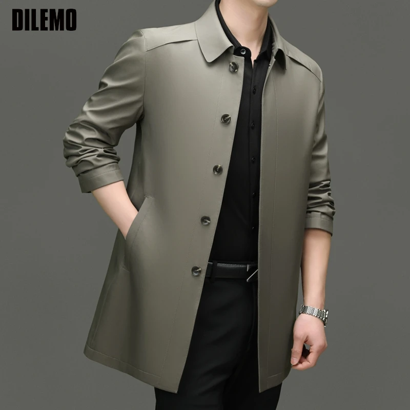 

High End Anti Wrinkle Business Casual Fashion Spring Trench Coats Slim Fit Turndown Collar Overcoat Long Jacket ​​Outercoat