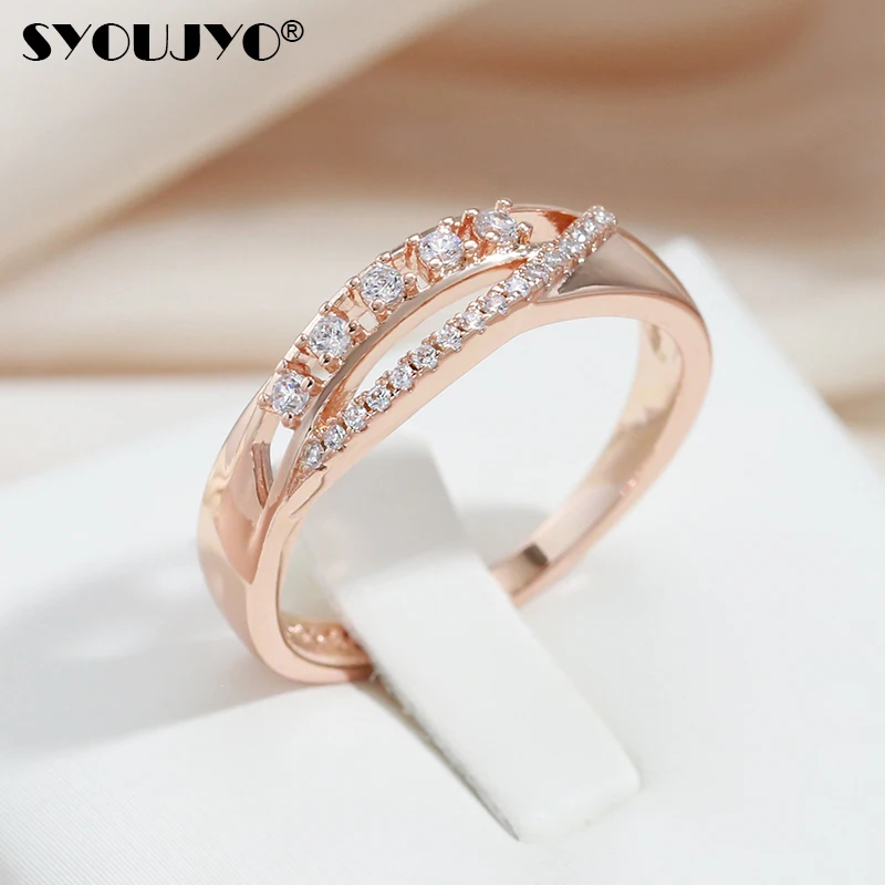 

SYOUJYO Luxury Natural Zircon Rings For Women Trendy 585 Rose Gold Color Romantic Ethnic Bride Wedding Hollow Fine Jewelry 2022