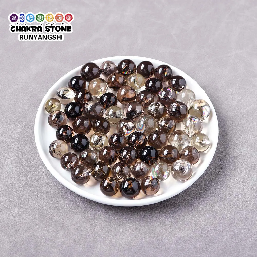 Esfera de cristal de cuarzo ahumado de Reiki Natural, piedras preciosas curativas, arcoíris, Aura, bola pequeña, fabricación de joyas Diy, decoración Fengshui, 5 unids/lote por bolsa