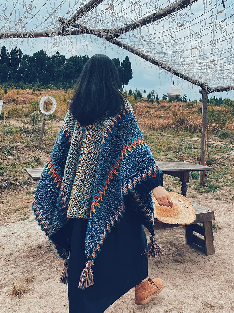 

Ethnic Style Travel Knit Shoulder Wrap Women's Winter Scarf New 2023 Outerwear Shawl Yunnan Xinjiang Warmth Comfortable