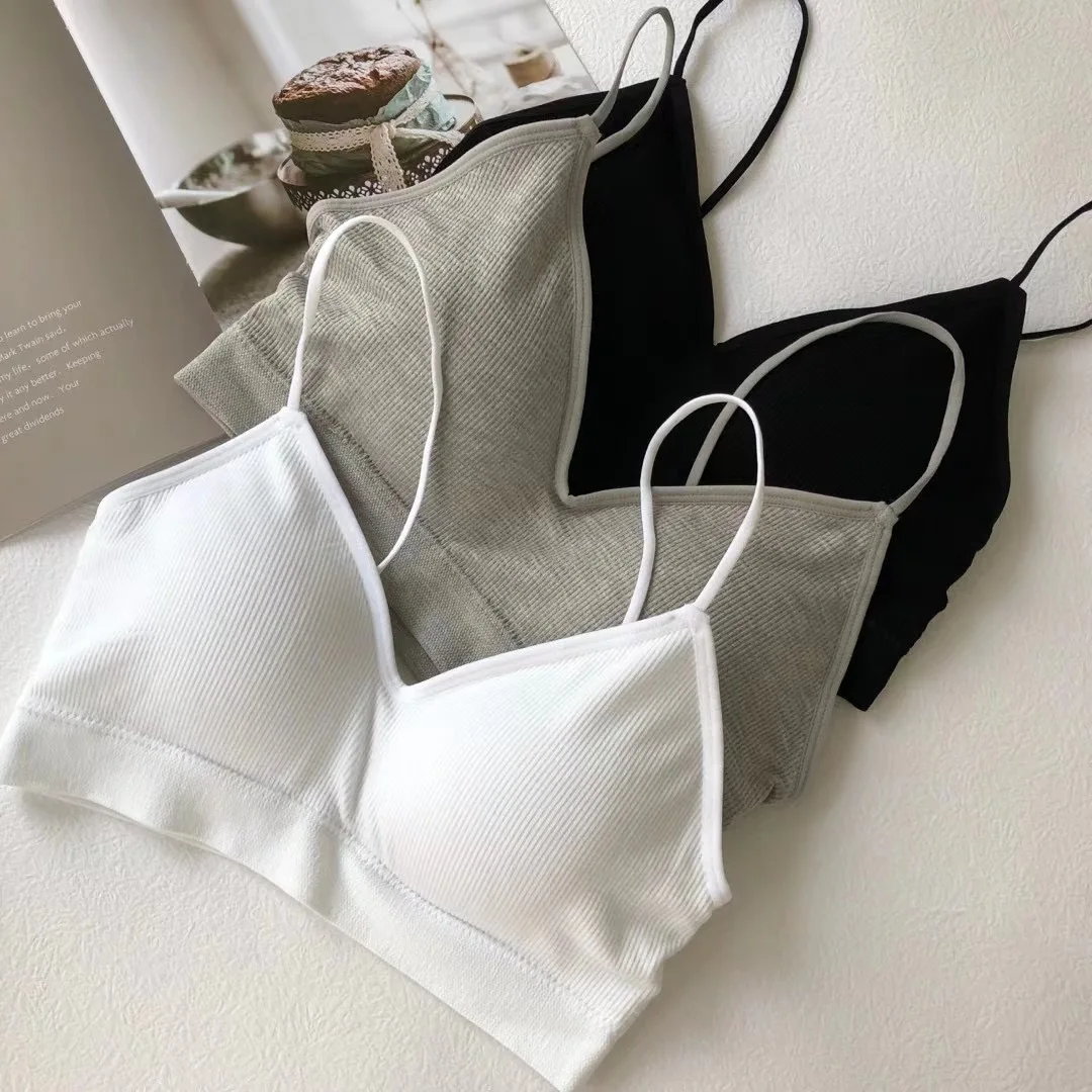 Koreański biustonosz na ramiączkach, seksowna bielizna, bez fiszbin, cienkie ramiączka, zapobiegający odsłanianiu, modelujący top na ramiączkach dla studentek.