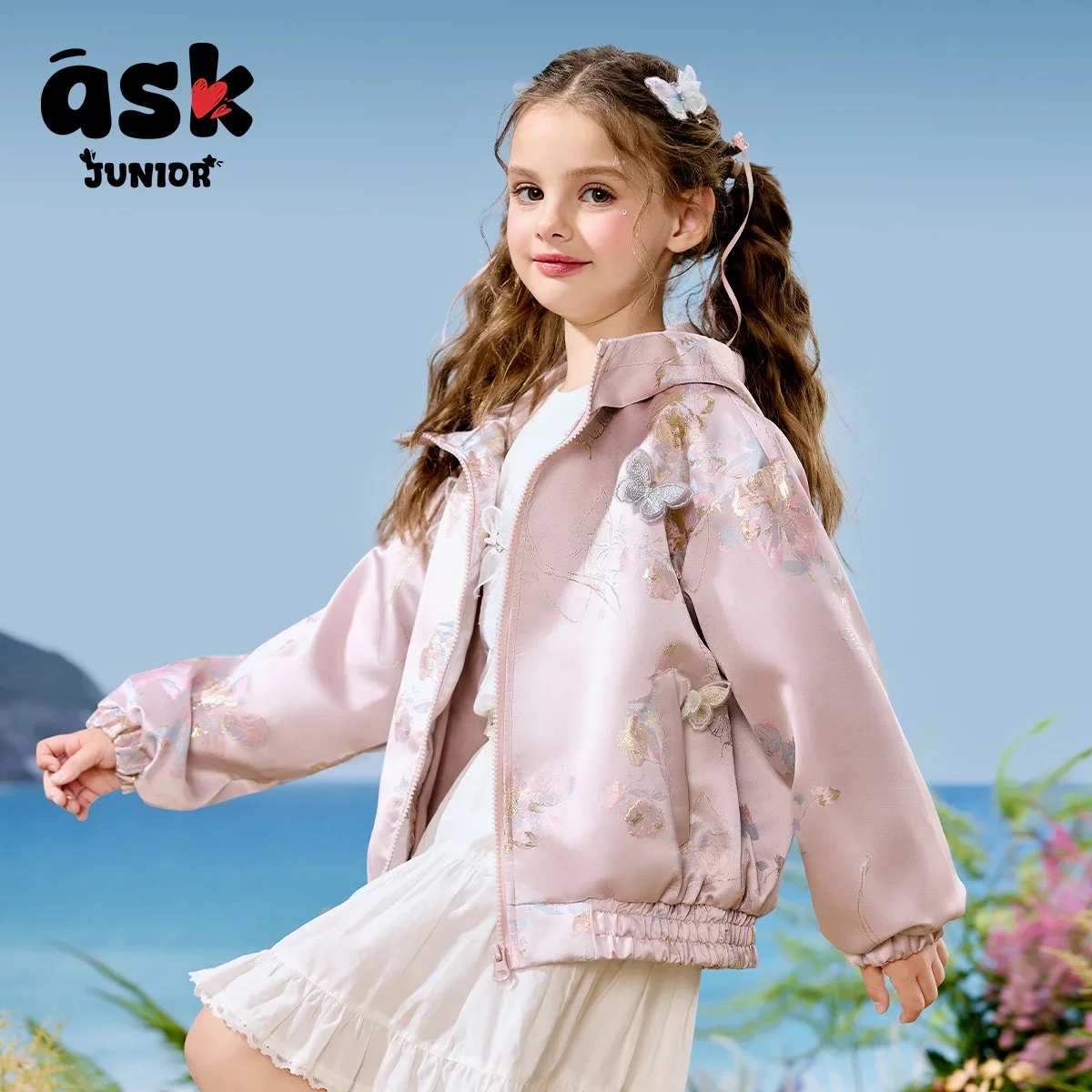 Girls Fashion Casual Children Autumn Girls Butterfly Print Mesh Splicing Jacket