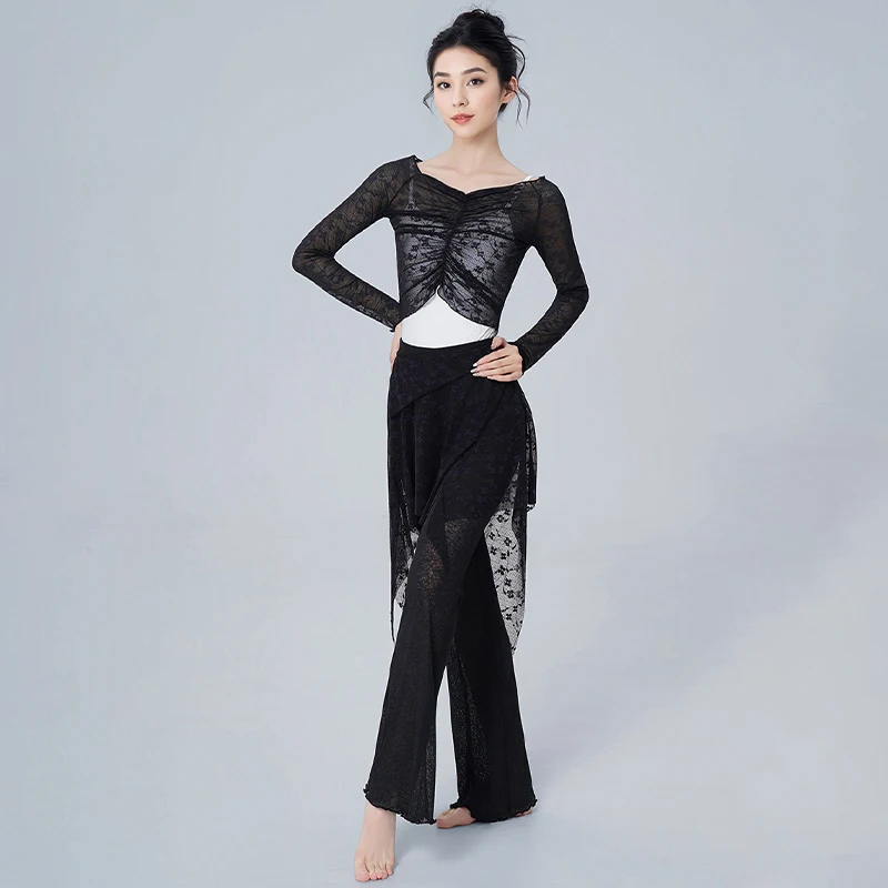 

Women Ballet Top Long Sleeve Lace Sheer Mesh Dance Shrug for Practice Performance Cover Up