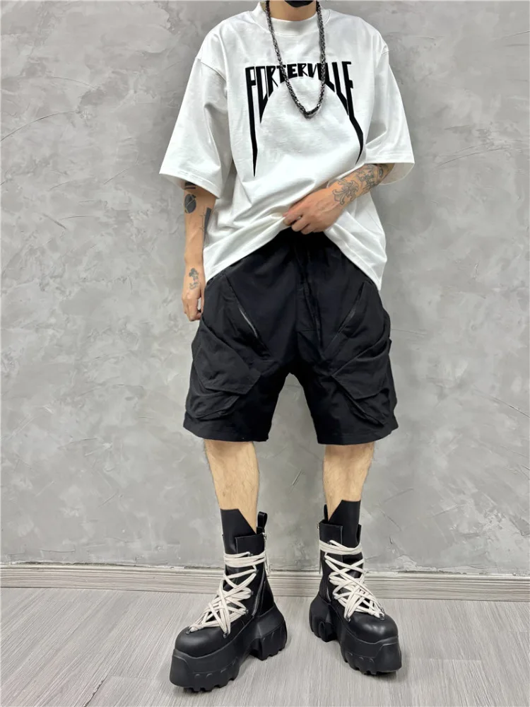 Donkere multi-pocket stiksels Stand Cut Persoonlijkheid Vijfde broek Mode All-Match Casual Shorts Trendy Cargo