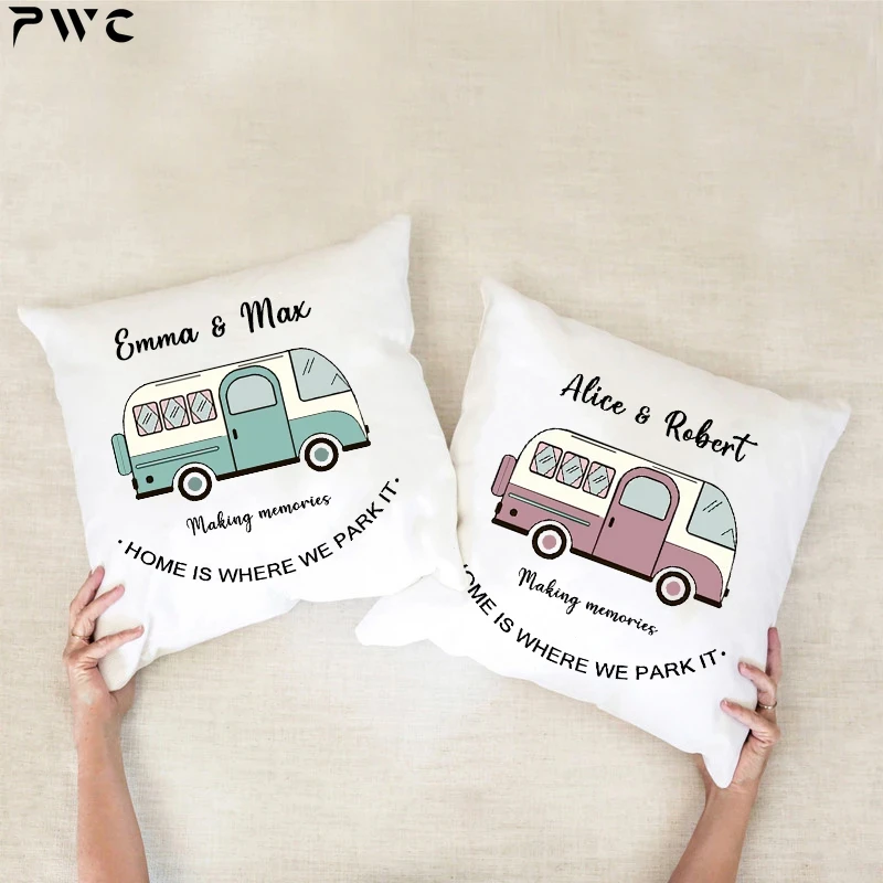 

Making Memories Home Is Where We Park It Pillow Cover Personalised Custom Name Sofa Cushion Case Throw Pillows Gift for He Her