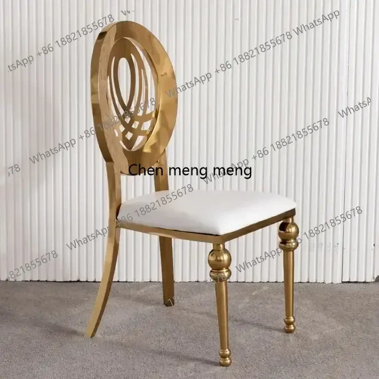 M138Light luxury stainless steel gold dining chairs wedding banquet hall dining table and chairs view 2