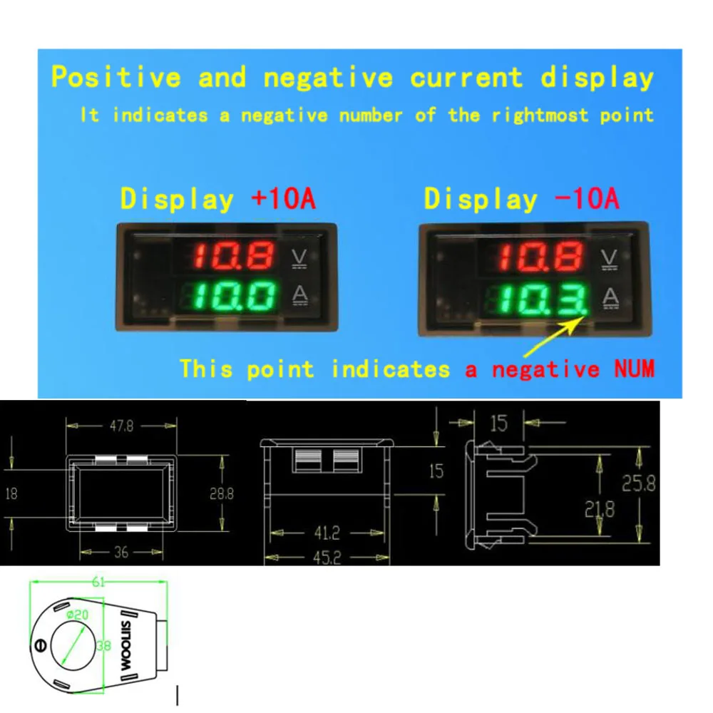 DYKB Hall Ammeter Voltmeter DC 0-300V ± 50A 100A 200A 400A Battery Monitor LED Digital Current Voltage meter 12V 24V 36V 48V 60V