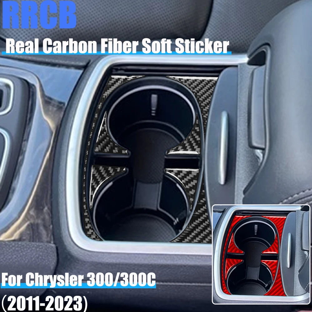 

Real Carbon Fiber Car Accessories Center Armrest Cup Holder Decorative Trim Cover Soft Sticker For Chrysler 300 300C 2011-2023