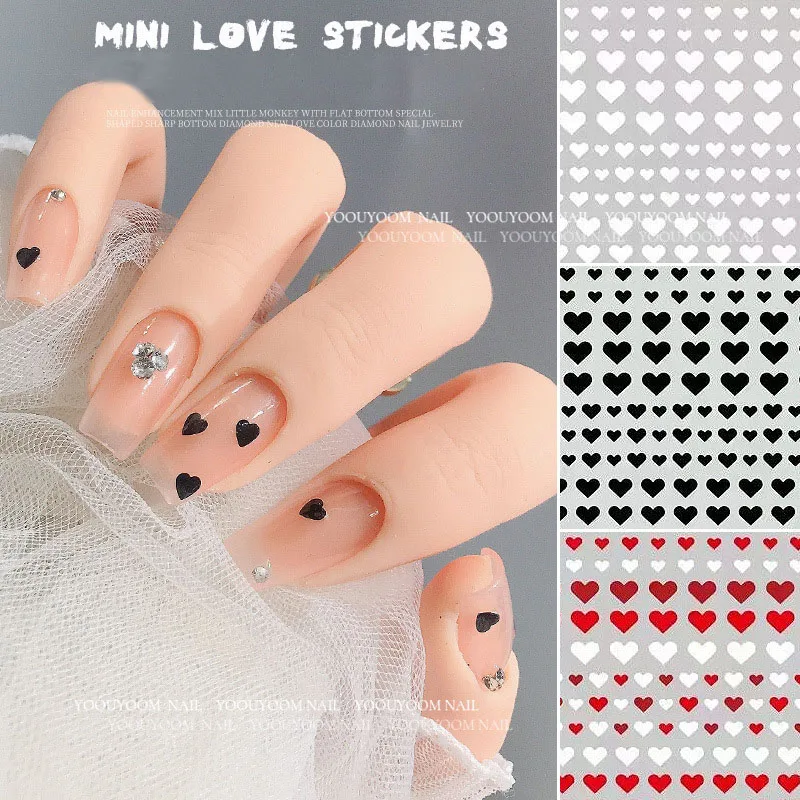 Nagelaufkleber 3D Love Heart Schwarz Weiß Love Valentinstag Selbstklebende Nail Art Aufkleber für DIY Maniküre Nageldekorationen