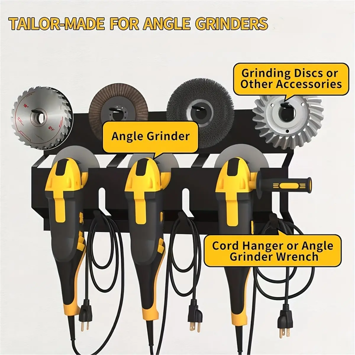 update. Angle Grinder Holder Wall Mount with Discs Hook Rack for Garage Workshop Storage