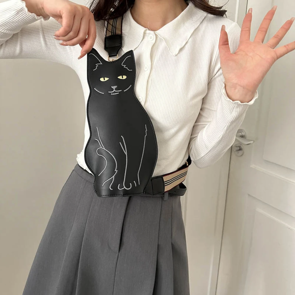 Cat Shape Women Chest Bag Cute Zipper Messenger Chest Bag Fashion Simple Adjustable Shoulder Strap Waterproof Party Girl Gift