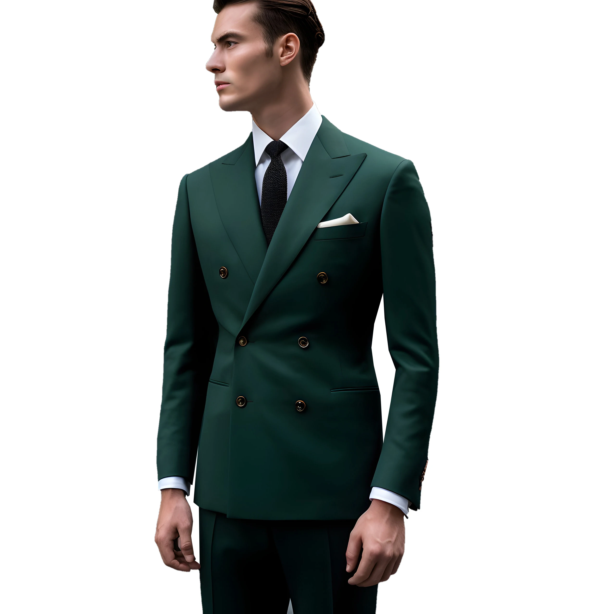 Dark Green Men‘s Wedding Suit Peak Lapel Double Breasted Groom Wear 2 Pcs Jacket Pants Slim Fit Tuxedos Business Prom Customize