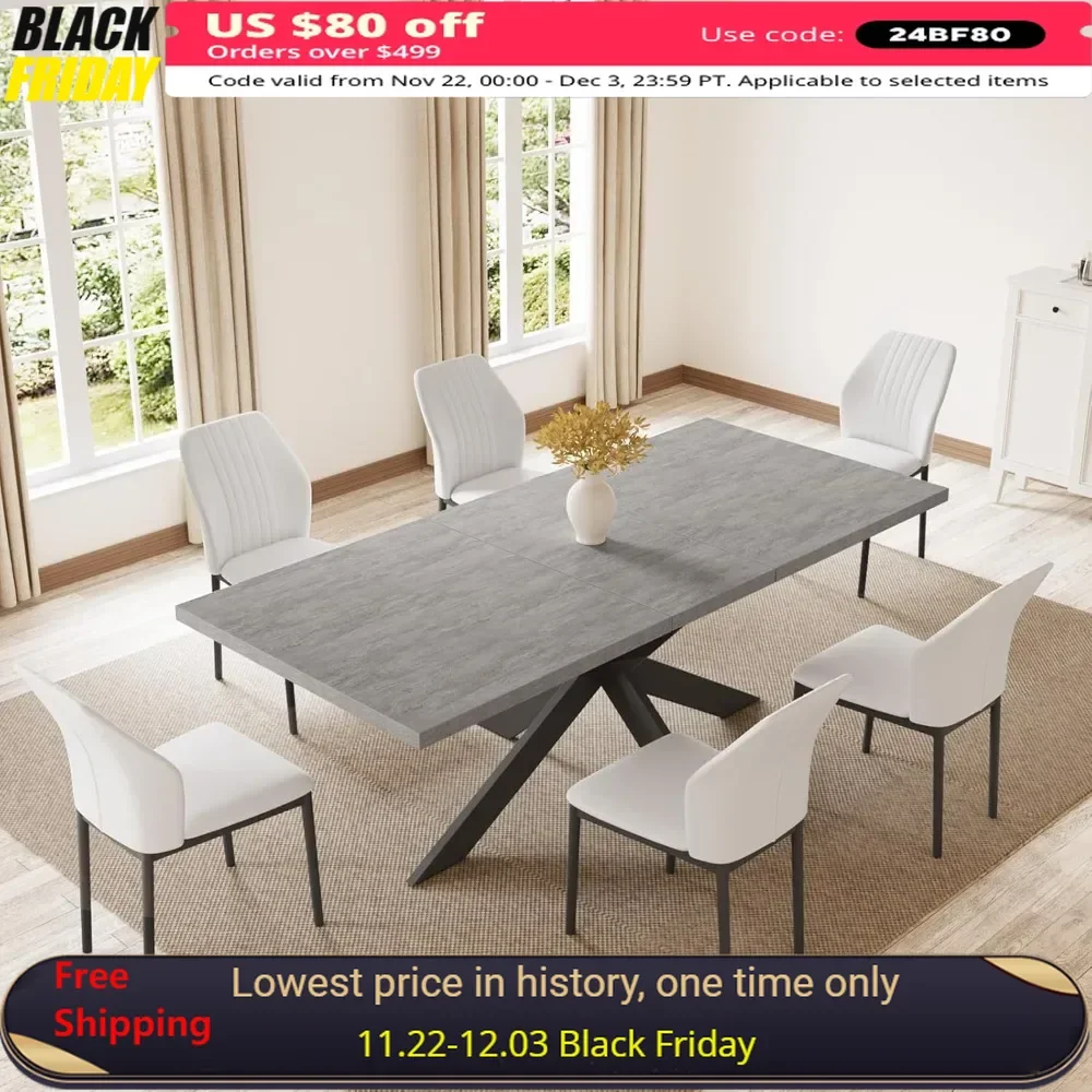 

7-Piece Dining Table Set,Rectangular Dining Table,6 Chairs,Space-Saving Expandable Metal Frame,Table & Chairs