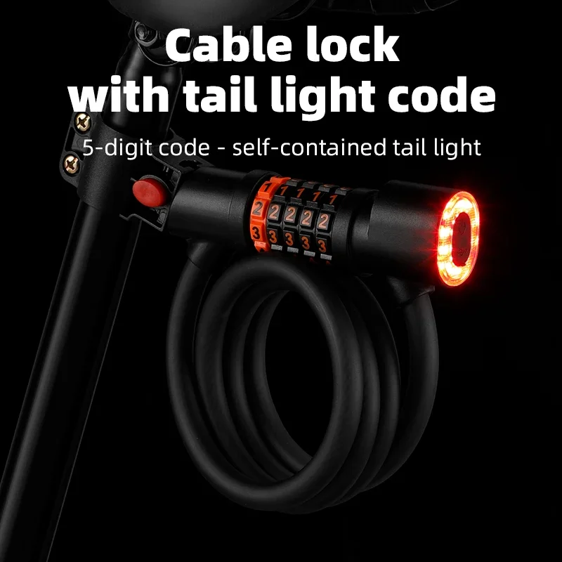 Bike Lock Anti-theft 5 Digit Combination Password Security Lock With LED Light 1.2M MTB Road Bike Steel Cable Bicycle Lock New