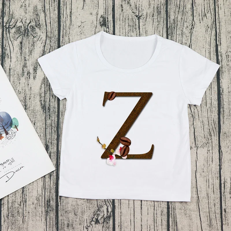 

2024 Fashion Children's T shirt Letter A-Z Print Boys T shirts Summer Short Sleeve T shirts For Girls Kids Clothes Top Tee Shirt