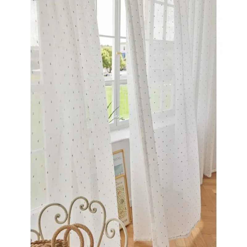 New Korean Cream Wind Rainbow Candy Girl's Heart Childlike Fun Linen Curtains Living Room Bedroom Balcony Blackout Curtains