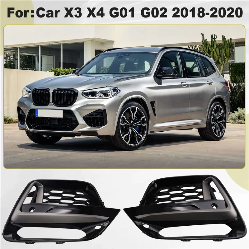 

AEA6-Front Fog Light Grille Frame Trim Protector Exterior Cover For BMW X3 G01 X4 G01 G02 G08 2018-2020 (With Fog Lamp Hole)