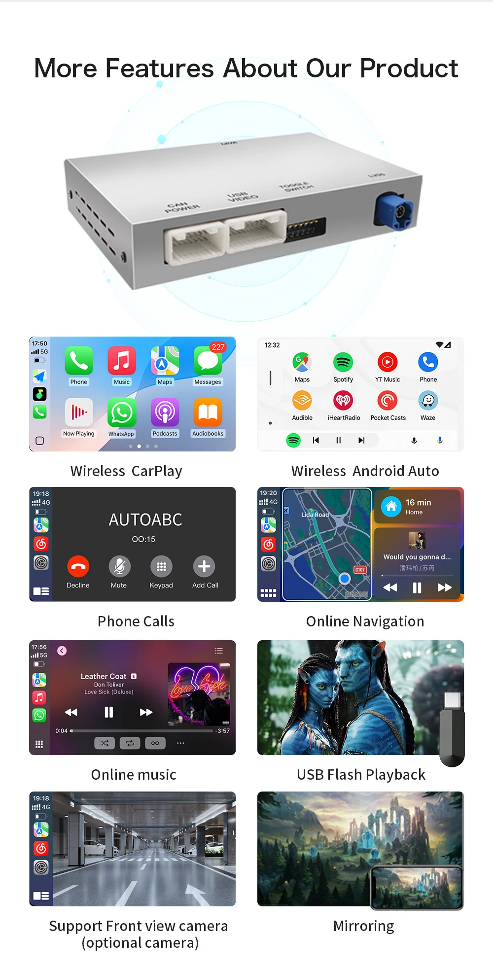 Kabelloser CarPlay-Adapter Android Auto für Peugeot & Citroen SMEG 208 308 508 3008 & C4 DS3 DS5 unterstützt Rückfahrkamera-Box – Detail 5