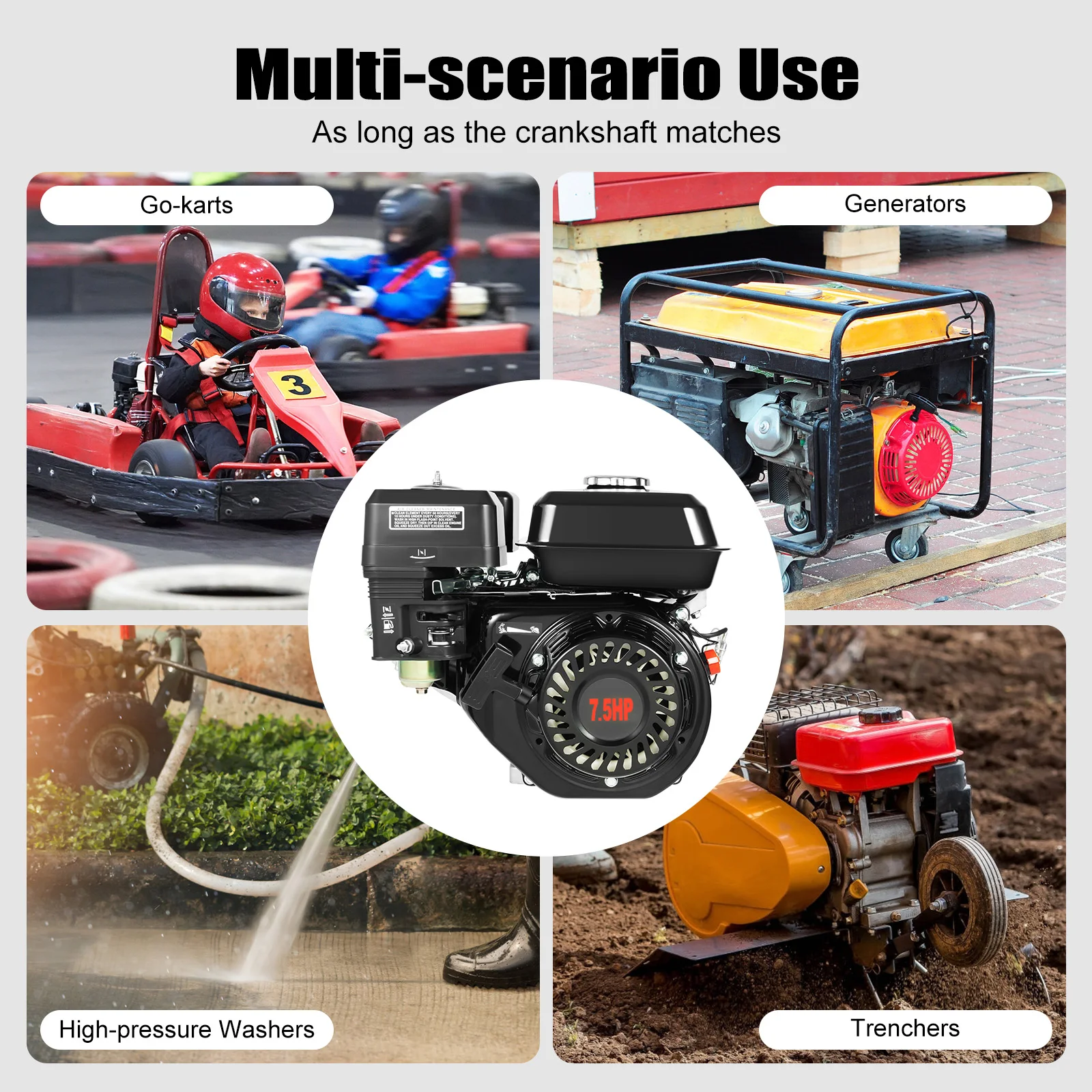 7.5HP 4 Strokes Gas Powered Portable Motor-5100W-Home Back Up Gas Engine Motor Gasoline Kart Engine Air Cooling