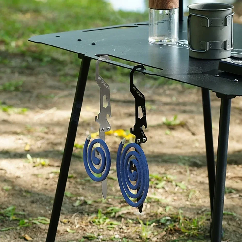 Multifunctional Stainless Steel Mosquito Coil Holder with Hook Bottle Opener Ruler & Wrench for Outdoor Camping Hiking & Picnic