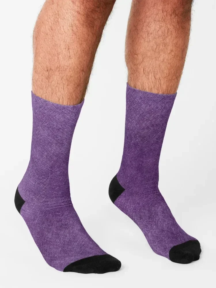 Calcetines con textura de tela de Color púrpura liso, medias deportivas térmicas de invierno locas, calcetines de lujo para mujer y hombre