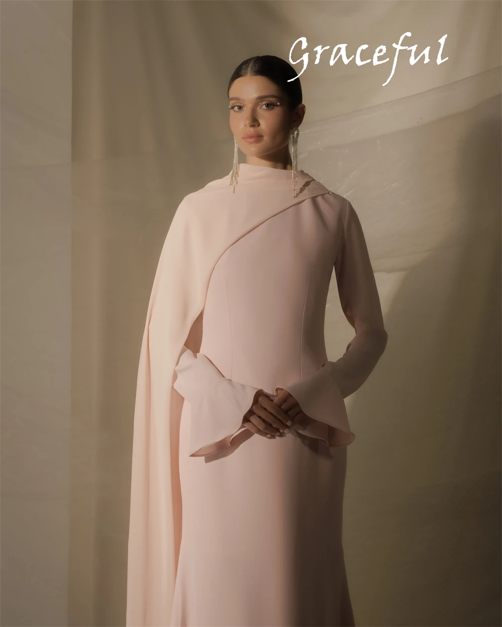 Customized  Simple Pink Jersey Evening Dress Temperament Crew Neck Long Sleeves Party Dress Modern Ankle Length Celebri image 5