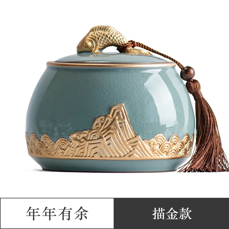 

Ceramic Tea Jar Sealed Jar Household Chinese High-End Box Decoration Container Storage Tank Tea Container Empty Can