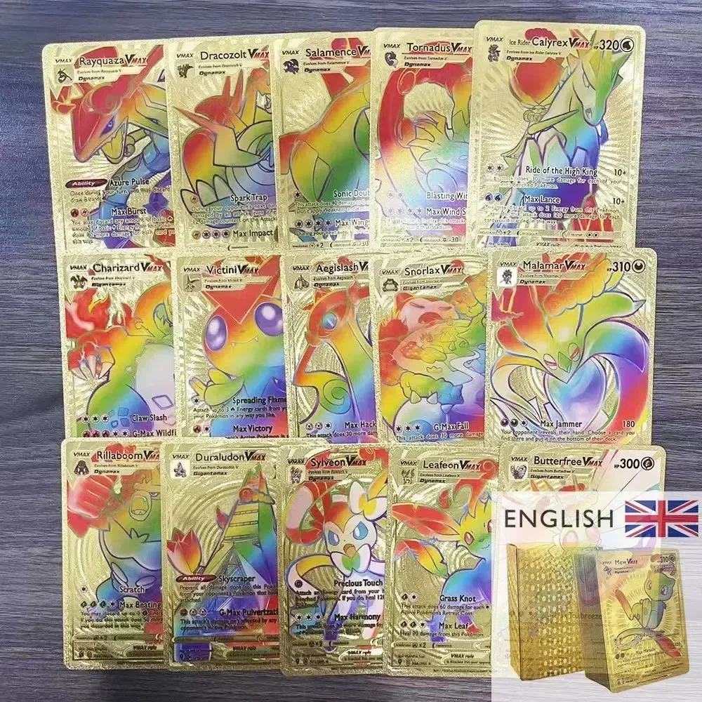 2024 NEW 27-55PCS Pokemon Colorful Gold Foil Card Charizard Pikachu Arceus Silver Rainbow English German VSTAR GX V VMAX Card