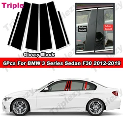 Glossy Black PC Material Mirror Effect Car Door Window Center Middle BC Pillar Post Column Cover Trim For BMW 3 Series Sedan F30