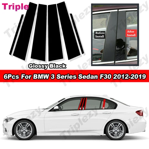 Material de PC negro brillante, efecto espejo, puerta de coche, ventana, centro, Pilar medio BC, cubierta de columna, embellecedor para BMW Serie 3 Sedan F30
