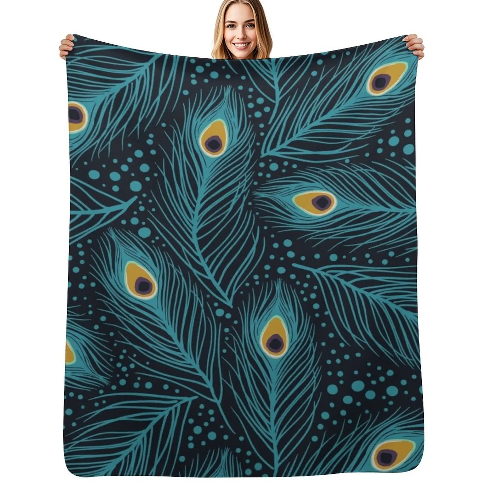 

Feather Fantasy. Peacock feathers Throw Blanket Soft Warm Blanket Gift for Grandparents